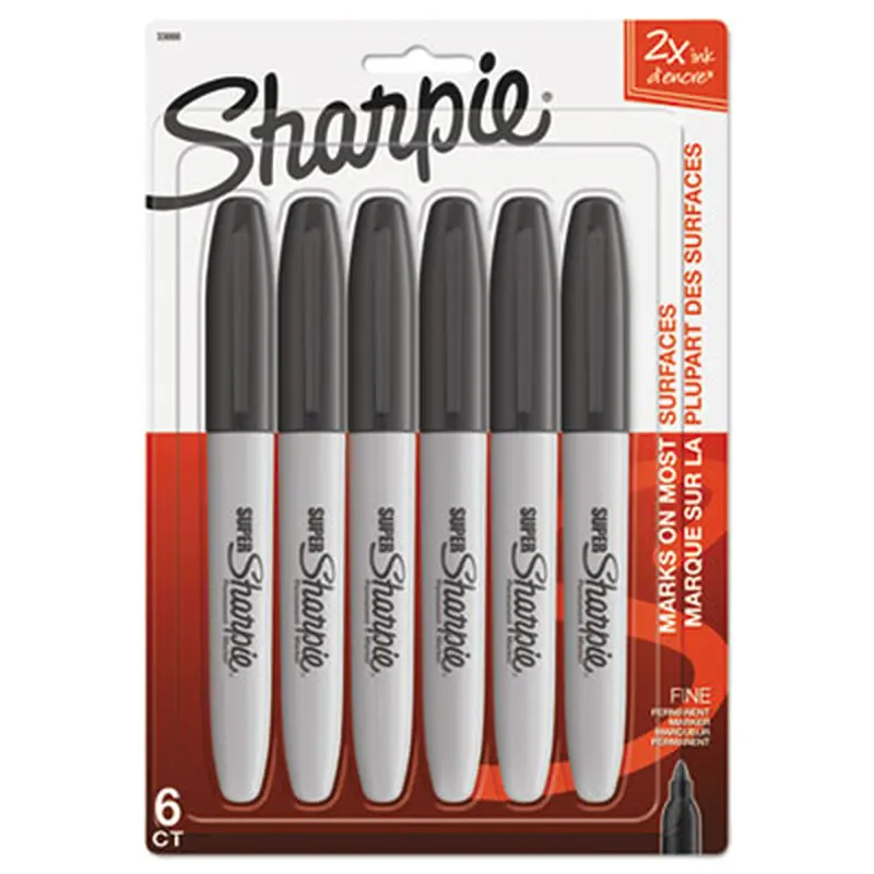 Super Permanent Marker, Fine Bullet Tip, Black, 6/Pack - Markers | Sharpie