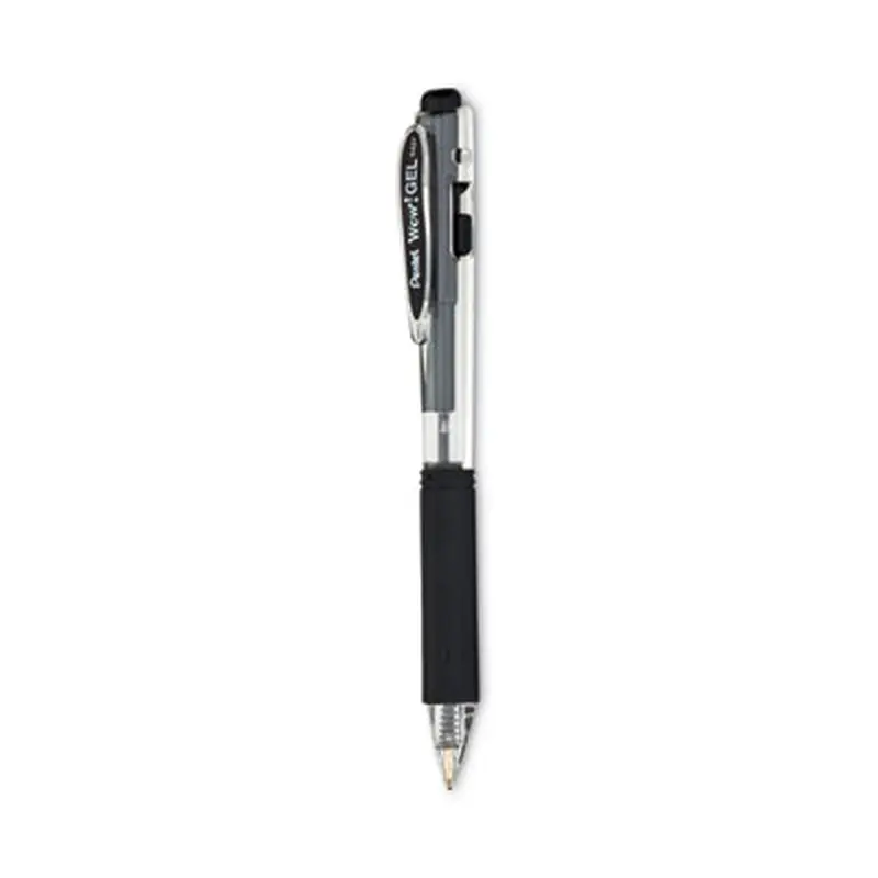 WOW! Gel Pen, Retractable, Medium 0.7 mm, Black Ink, Clear/Black Barrel, Dozen - Pens | Pentel