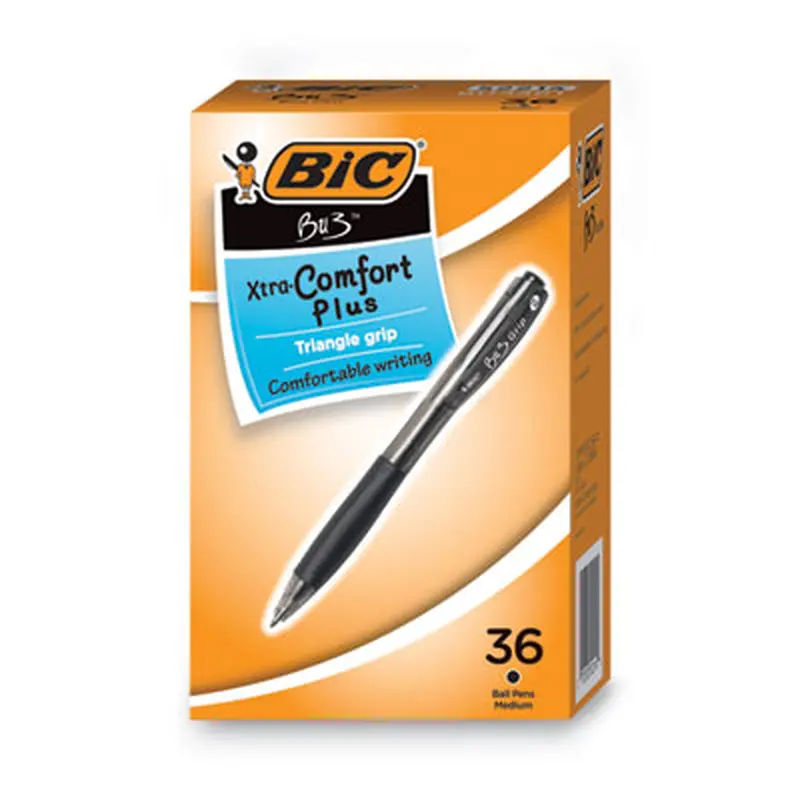 BU3 Ballpoint Pen, Retractable, Medium 1 mm, Black Ink, Smoke/Black Barrel, 36/Pack - Pens | BIC