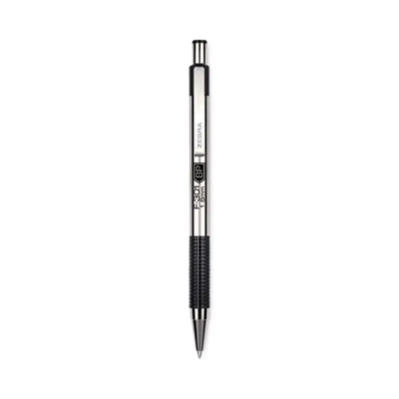 F-301 Ballpoint Pen, Retractable, Bold 1.6 mm, Black Ink, Stainless Steel/Black Barrel, 12/Pack - Pens | Zebra