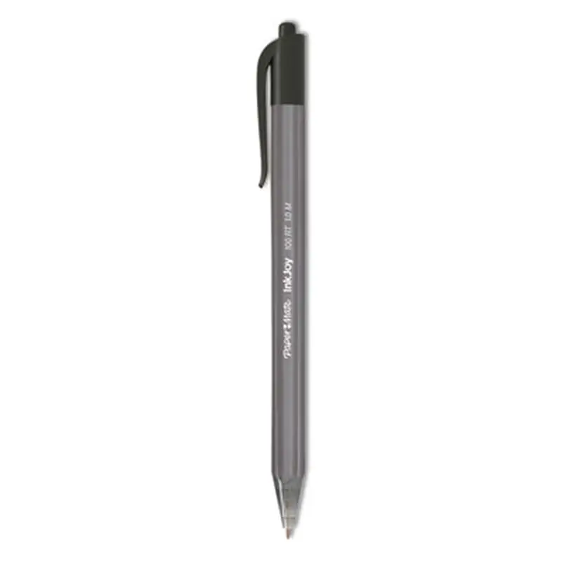 InkJoy 100 RT Ballpoint Pen, Retractable, Medium 1 mm, Black Ink, Smoke/Black Barrel, Dozen - Pens | Paper Mate