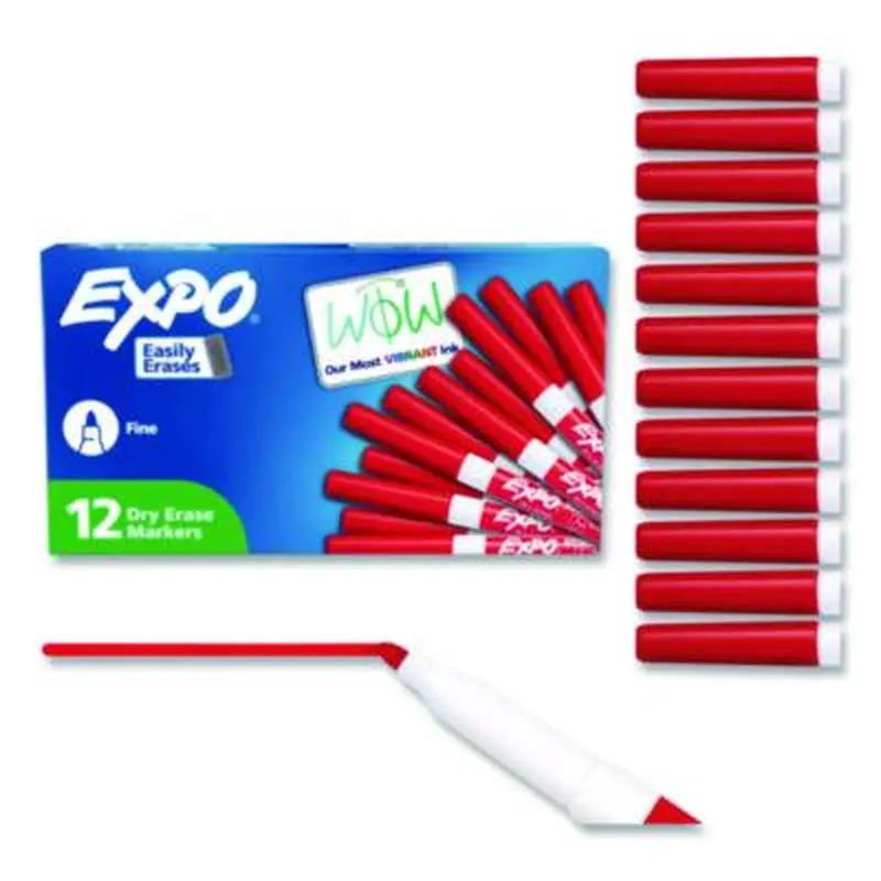 Low-Odor Dry-Erase Marker, Fine Bullet Tip, Red, Dozen - Board Markers | EXPO