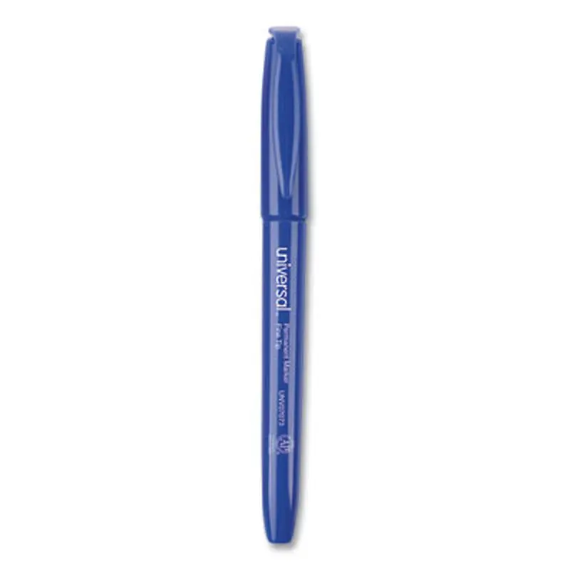 Pen-Style Permanent Marker, Fine Bullet Tip, Blue, Dozen - Markers | Universal
