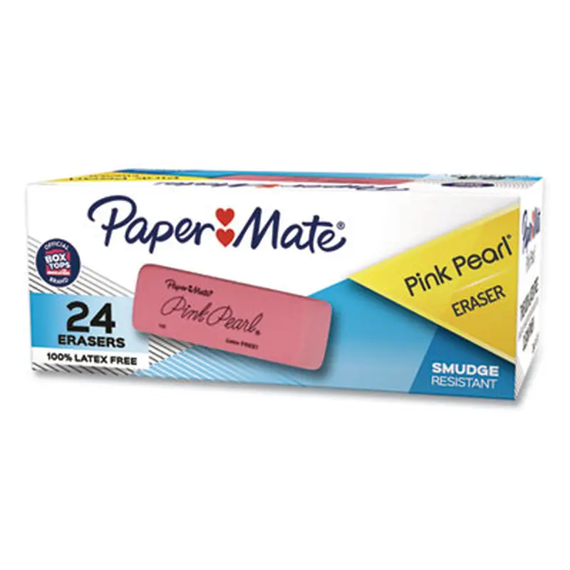 Pink Pearl Eraser, For Pencil Marks, Rectangular Block, Medium, Pink, 24/Box - Pencil & Ink Erasers | Paper Mate