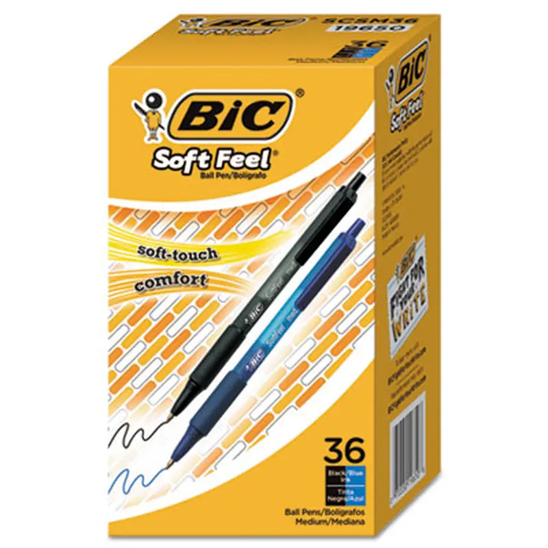Soft Feel Ballpoint Pen Value Pack, Retractable, Medium 1 mm, Assorted Ink and Barrel Colors, 36/Pack - Pens | BIC