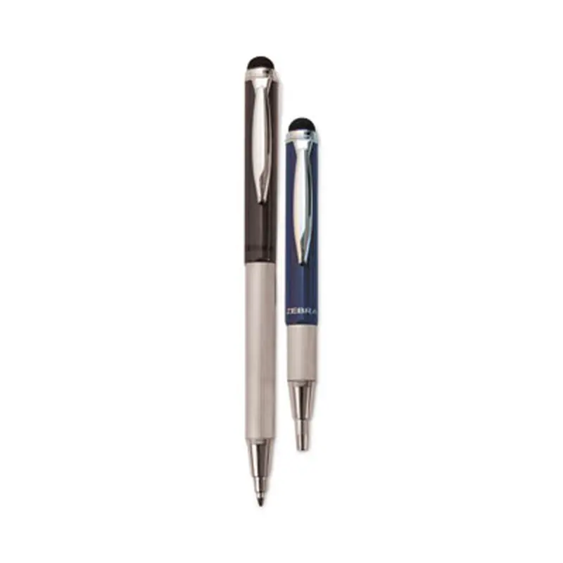 StylusPen Telescopic Ballpoint Pen/Stylus, Retractable, Medium 1 mm, Black Ink, Blue/Gray Barrel, 2/Pack - Pens | Zebra