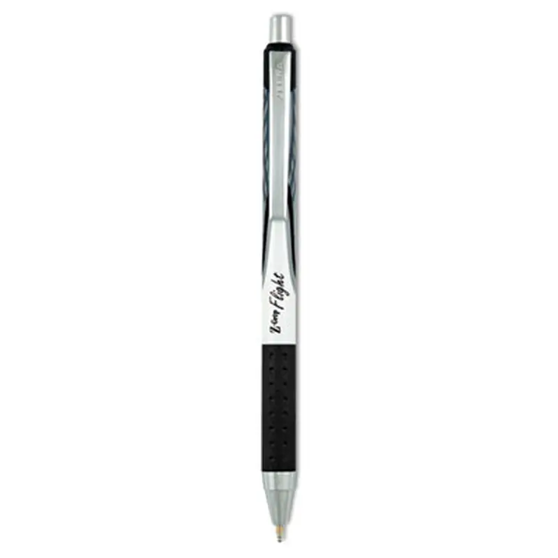 Z-Grip Flight Ballpoint Pen, Retractable, Bold 1.2 mm, Black Ink, Black/Gray/White Barrel, 12/Pack - Pens | Zebra
