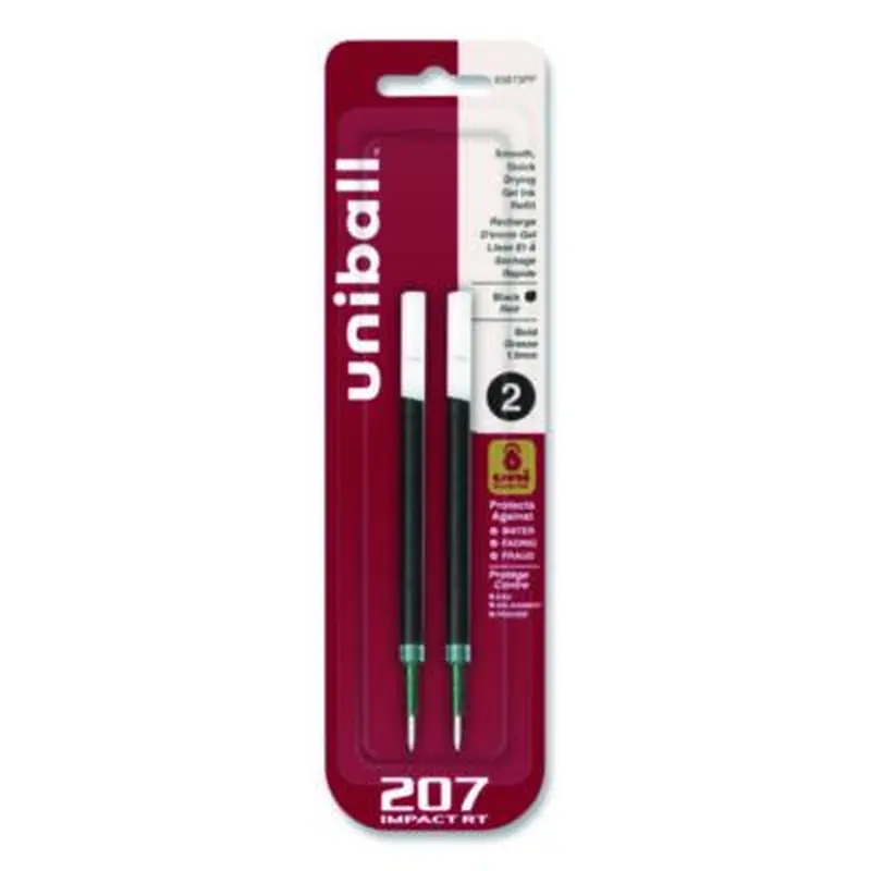 207 Impact RT Gel Retractable Pen Refills, Bold 1 mm Conical Tip, Black Ink, 2/Pack - Pen & Marker Refills | uniball