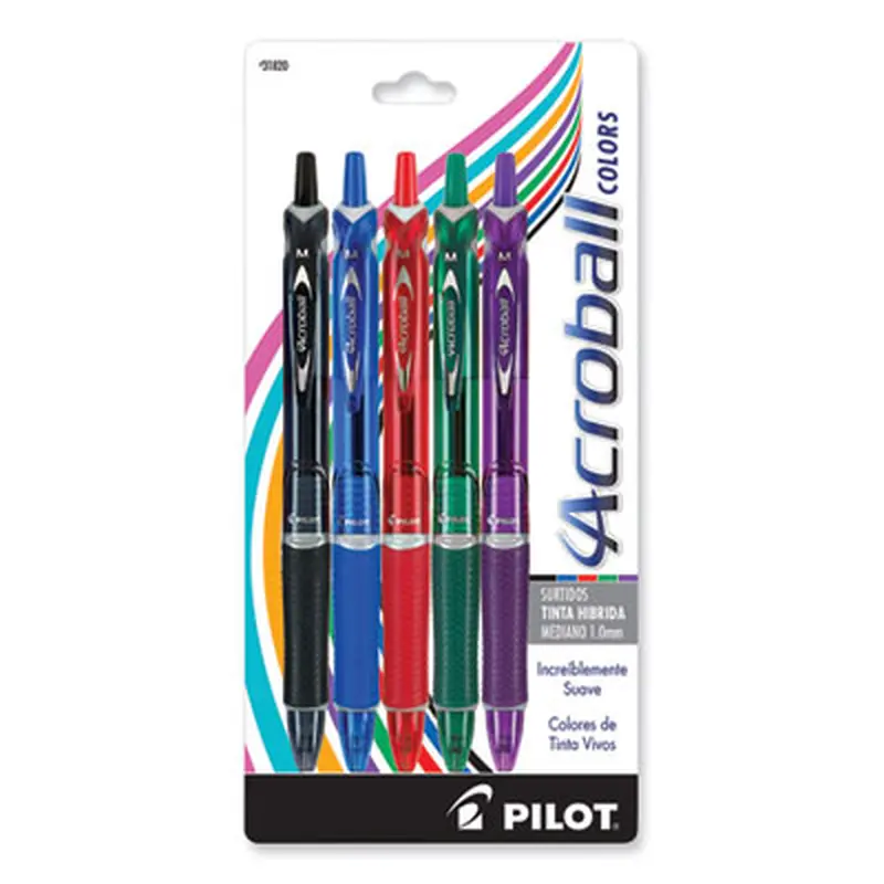 Acroball Colors Advanced Ink Hybrid Gel Pen, Retractable, Medium 1 mm, Assorted Ink and Barrel Colors, 5/Pack - Pens | Pilot