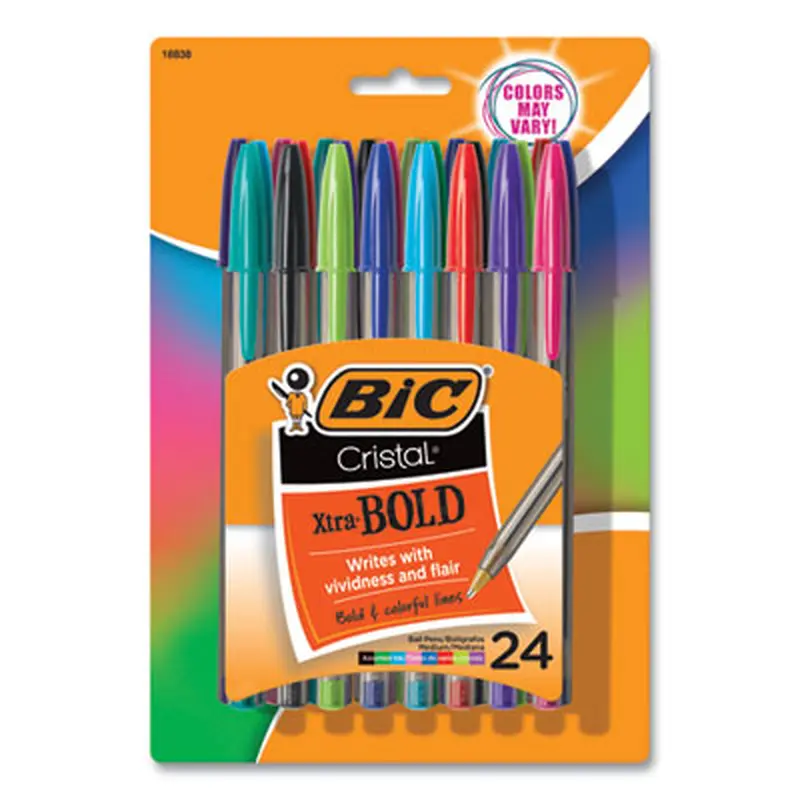 Cristal Xtra Bold Ballpoint Pen, Stick, Bold 1.6 mm, Randomly Assorted Ink and Barrel Colors, 24/Pack - Pens | BIC