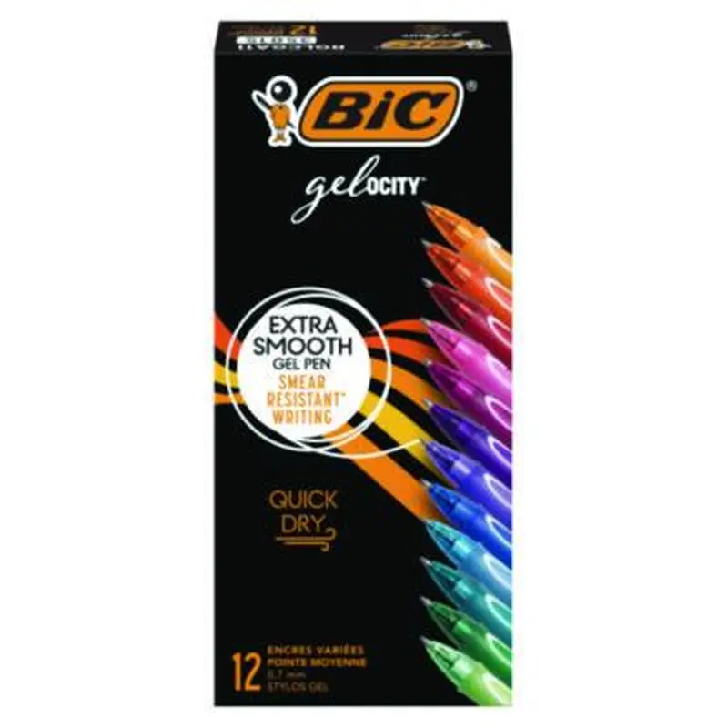 Gel-ocity Quick Dry Gel Pen, Retractable, Fine 0.7 mm, Assorted Ink and Barrel Colors, Dozen - Pens | BIC