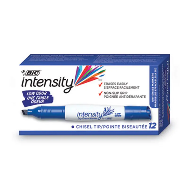 Intensity Low Odor Chisel Tip Dry Erase Marker, Broad Chisel Tip, Blue, Dozen - Board Markers | BIC
