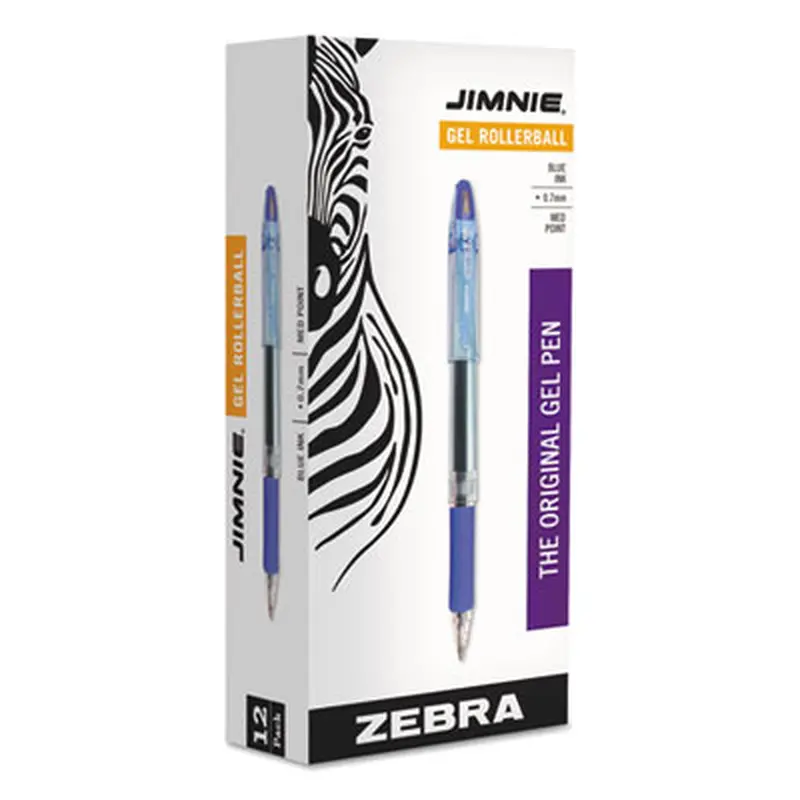 Jimnie Gel Pen, Stick, Medium 0.7 mm, Blue Ink, Clear/Blue Barrel, 12/Pack - Pens | Zebra