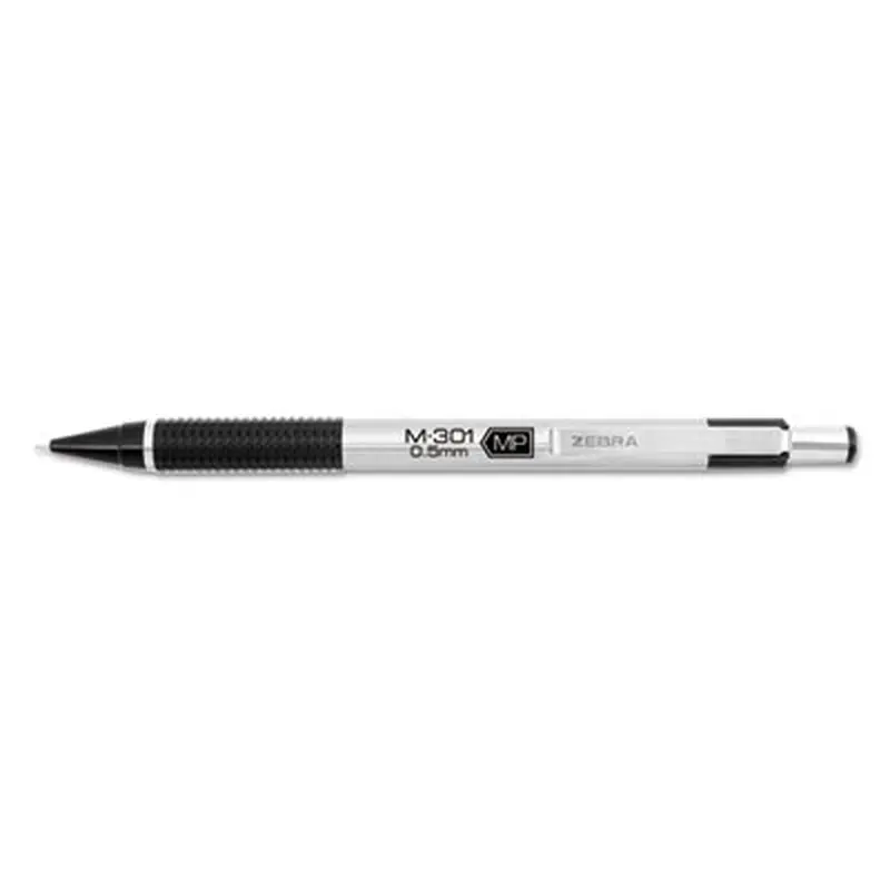 M-301 Mechanical Pencil, 0.5 mm, HB (#2), Black Lead, Silver/Black Barrel, Dozen - Pencils | Zebra