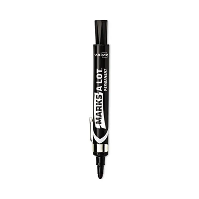MARKS A LOT Large Desk-Style Permanent Marker with Metal Pocket Clip, Broad Bullet Tip, Black, Dozen (24878) - Markers | Avery