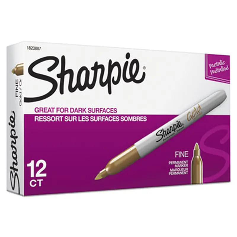 Metallic Fine Point Permanent Markers, Fine Bullet Tip, Gold, Dozen - Markers | Sharpie