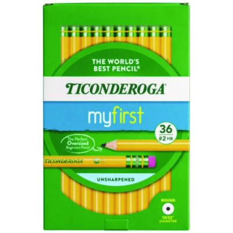 My First Woodcase Pencil with Eraser, 3.6 mm, HB (#2), Black Lead, Yellow Barrel, 36/Pack - Pencils | Ticonderoga