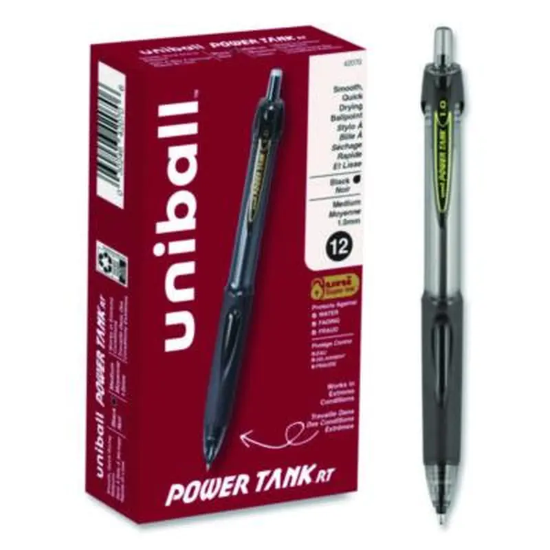 Power Tank RT Ballpoint Pen, Retractable, Bold 1 mm, Black Ink, Smoke/Black Barrel, Dozen - Pens | uniball