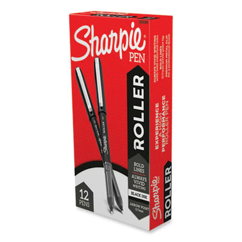 Professional Design Rollerball Pen, Stick, Medium 0.7 mm, Black Ink, Black Barrel, Dozen - Pens | Sharpie Roller