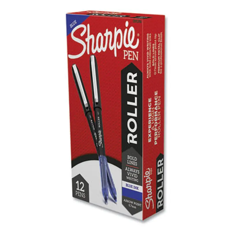 Professional Design Rollerball Pen, Stick, Medium 0.7 mm, Blue Ink, Black/Blue Barrel, Dozen - Pens | Sharpie Roller