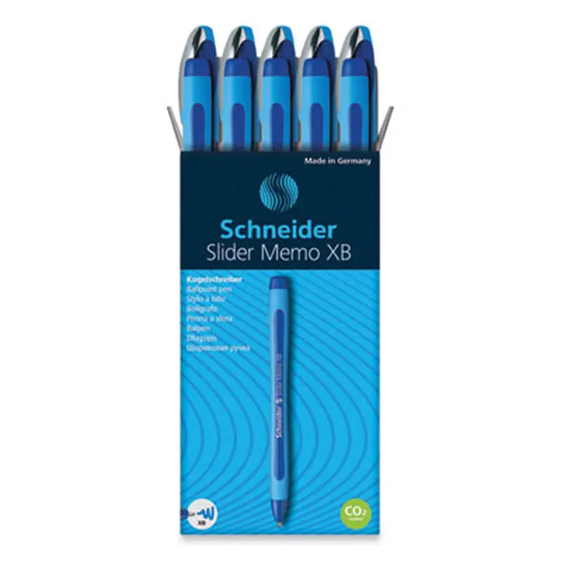 Slider Memo XB Ballpoint Pen, Stick, Extra-Bold 1.4 mm, Blue Ink, Blue/Light Blue Barrel, 10/Box - Pens | Schneider