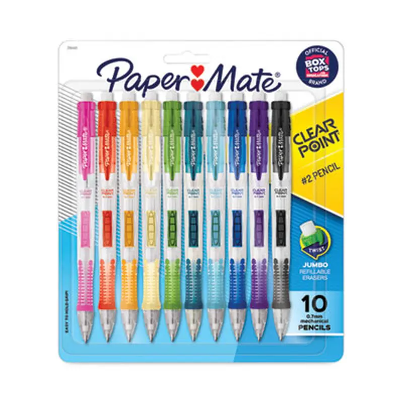 Clear Point Mechanical Pencil, 0.7 mm, HB (#2), Black Lead, Assorted Barrel Colors, 10/Pack - Pencils | Paper Mate