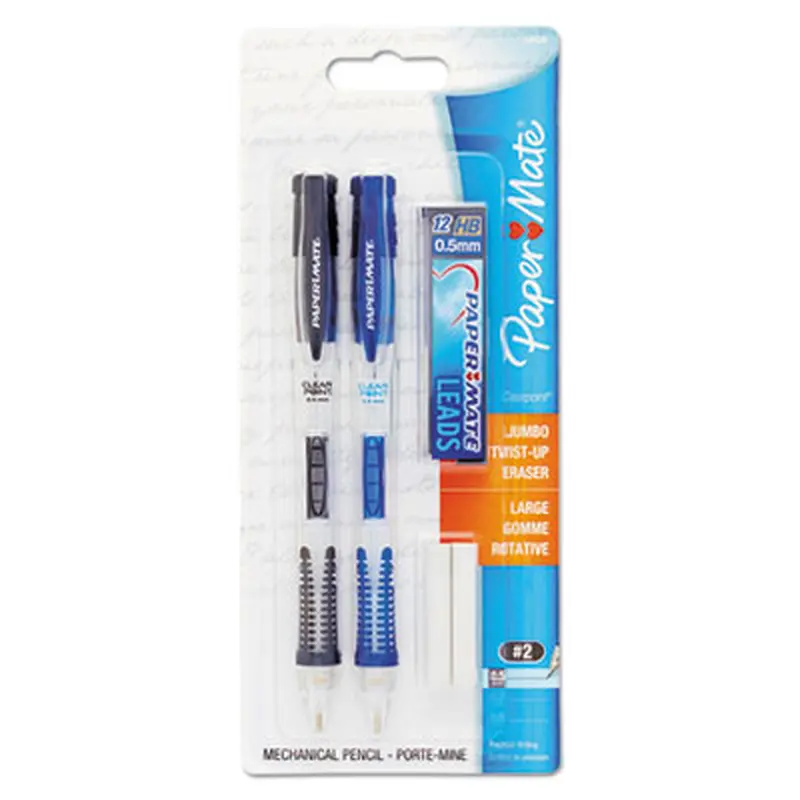 Clear Point Mechanical Pencils with Tube of Lead/Erasers, 0.5 mm, HB(#2), Black Lead, Randomly Assorted Barrel Colors, 2/Pack - Pencils | Paper Mate