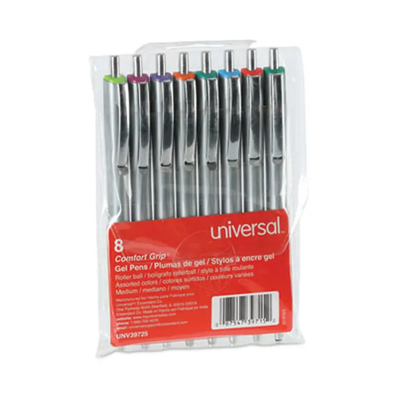 Comfort Grip Gel Pen, Retractable, Medium 0.7 mm, Assorted Ink and Barrel Colors, 8/Pack - Pens | Universal