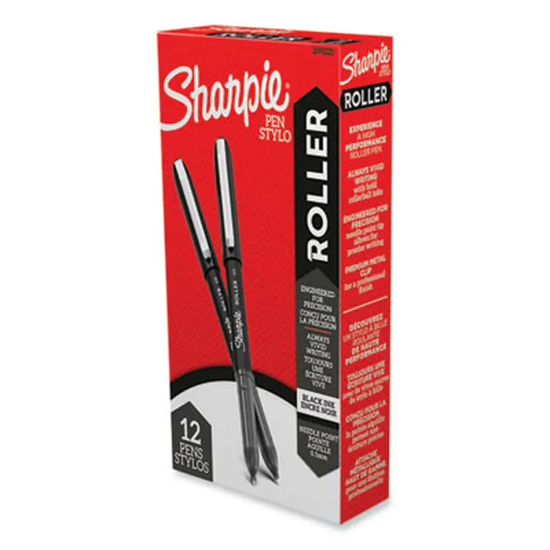 Professional Design Rollerball Pen, Stick, Fine 0.5 mm, Black Ink, Black Barrel, Dozen - Pens | Sharpie Roller
