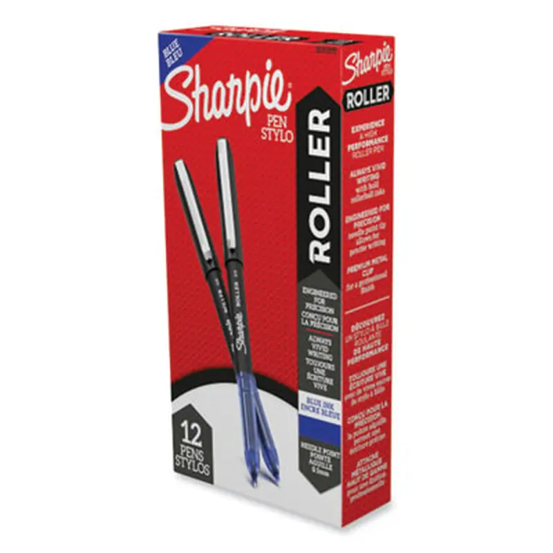 Professional Design Rollerball Pen, Stick, Fine 0.5 mm, Blue Ink, Black/Blue Barrel, Dozen - Pens | Sharpie Roller