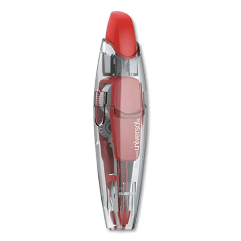 Retractable Pen-Style Correction Tape, Non-Refillable, 0.2" x 19.67 ft, White Tape, Clear/Red Dispenser, 4/Pack - Correction Tapes | Universal