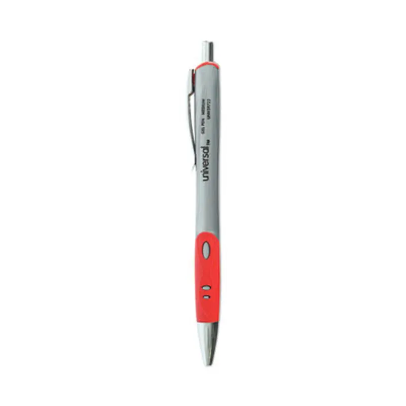 Comfort Grip Gel Pen, Retractable, Medium 0.7 mm, Red Ink, Gray/Red/Silver Barrel, Dozen - Pens | Universal