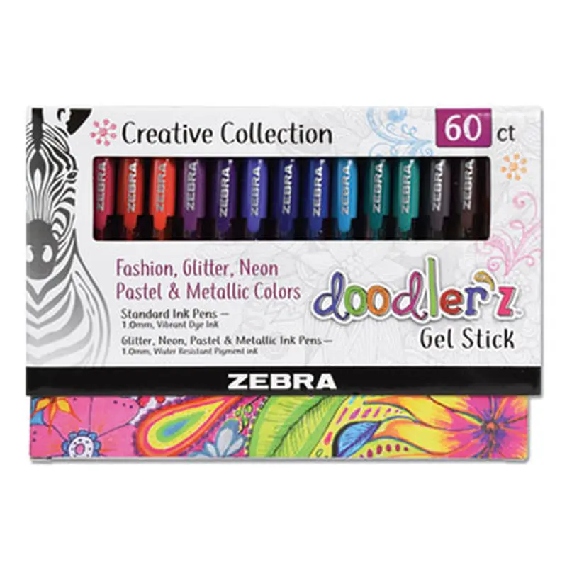 Doodler'z Gel Pen, Stick, Bold 1 mm, Assorted Ink and Barrel Colors, 60/Pack - Pens | Zebra