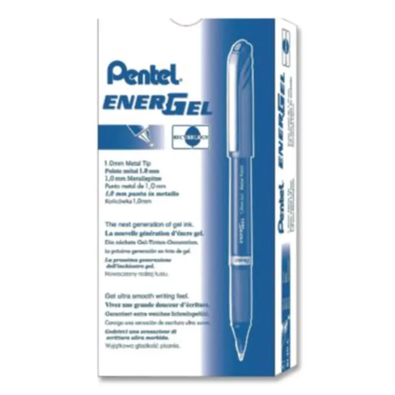 EnerGel NV Gel Pen, Stick, Bold 1 mm, Blue Ink, Gray/Blue Barrel, Dozen - Pens | Pentel