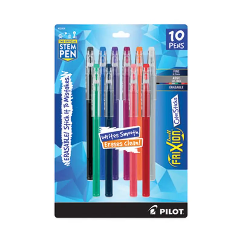 FriXion ColorSticks Erasable Gel Pen, Stick, Fine 0.7 mm, Assorted Ink and Barrel Colors, 10/Pack - Pens | Pilot