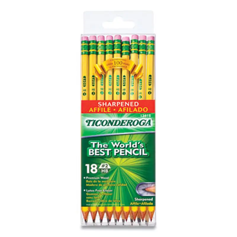 Pre-Sharpened Pencil, HB (#2), Black Lead, Yellow Barrel, 18/Pack - Pencils | Ticonderoga