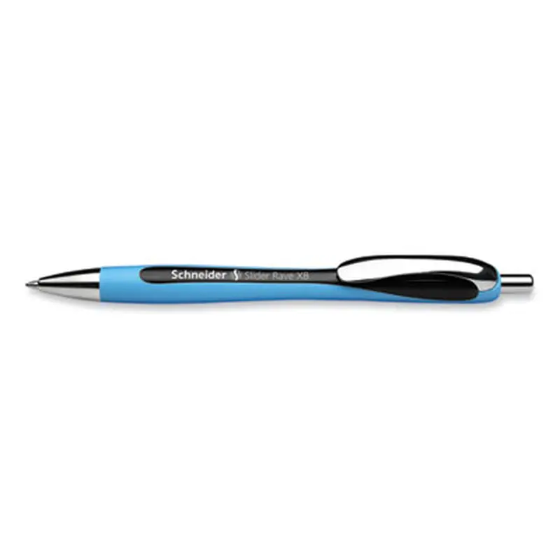 Slider Rave XB Ballpoint Pen, Retractable, Extra-Bold 1.4 mm, Black Ink, Black/Light Blue Barrel - Pens | Schneider