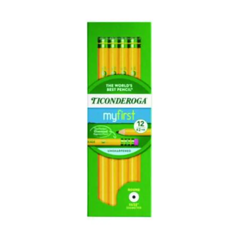 Ticonderoga Beginners Woodcase Pencil with Eraser and Microban Protection, HB (#2), Black Lead, Yellow Barrel, Dozen - Pencils | Dixon