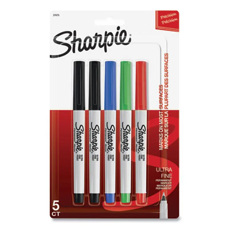 Ultra Fine Tip Permanent Marker, Ultra-Fine Needle Tip, Assorted Colors, 5/Set - Markers | Sharpie