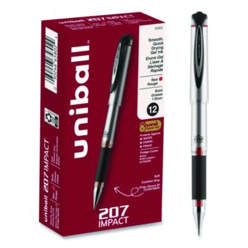 207 Impact Gel Pen, Stick, Bold 1 mm, Red Ink, Silver/Black/Red Barrel - Pens | uniball