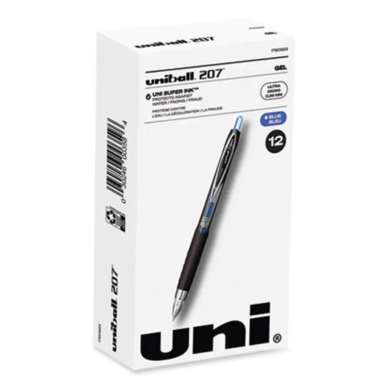 207 Ultra Micro Gel Pen, Retractable, Ultra-Micro 0.38 mm, Blue Ink, Clear/Black Barrel - Pens | uniball