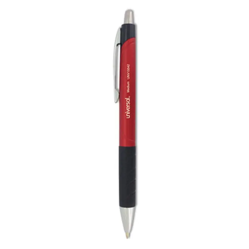 Comfort Grip Ballpoint Pen, Retractable, Medium 1 mm, Red Ink, Red/Black Barrel, Dozen - Pens | Universal