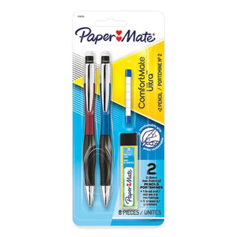 ComfortMate Ultra Pencil Starter Set, 0.5 mm, HB (#2), Black Lead, Assorted Barrel Colors, 2/Pack - Pencils | Paper Mate
