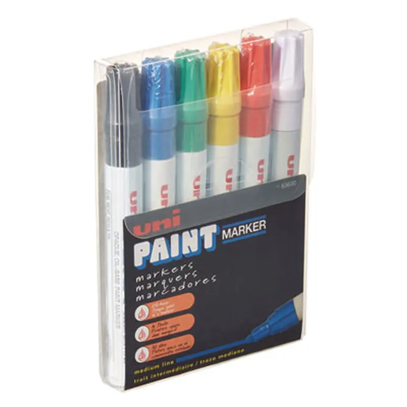 Permanent Marker, Medium Bullet Tip, Assorted Colors, 6/Set - Markers | uni-Paint