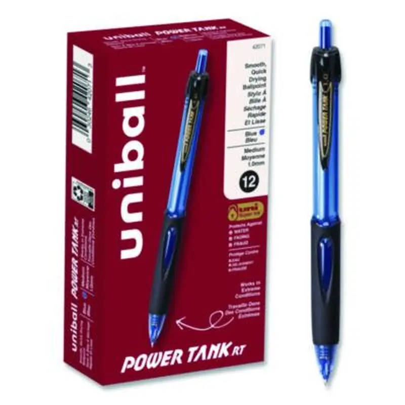 Power Tank RT Ballpoint Pen, Retractable, Bold 1 mm, Blue Ink, Translucent Blue/Black Barrel, Dozen - Pens | uniball