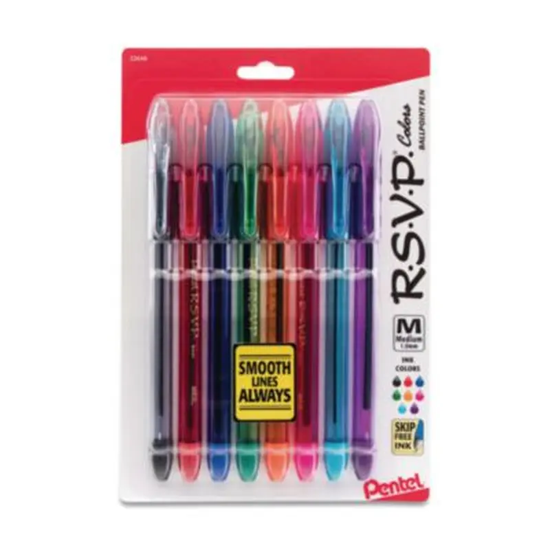 R.S.V.P. Ballpoint Pen, Stick, Medium 1 mm, Assorted Ink and Barrel Colors, 8/Pack - Pens | Pentel