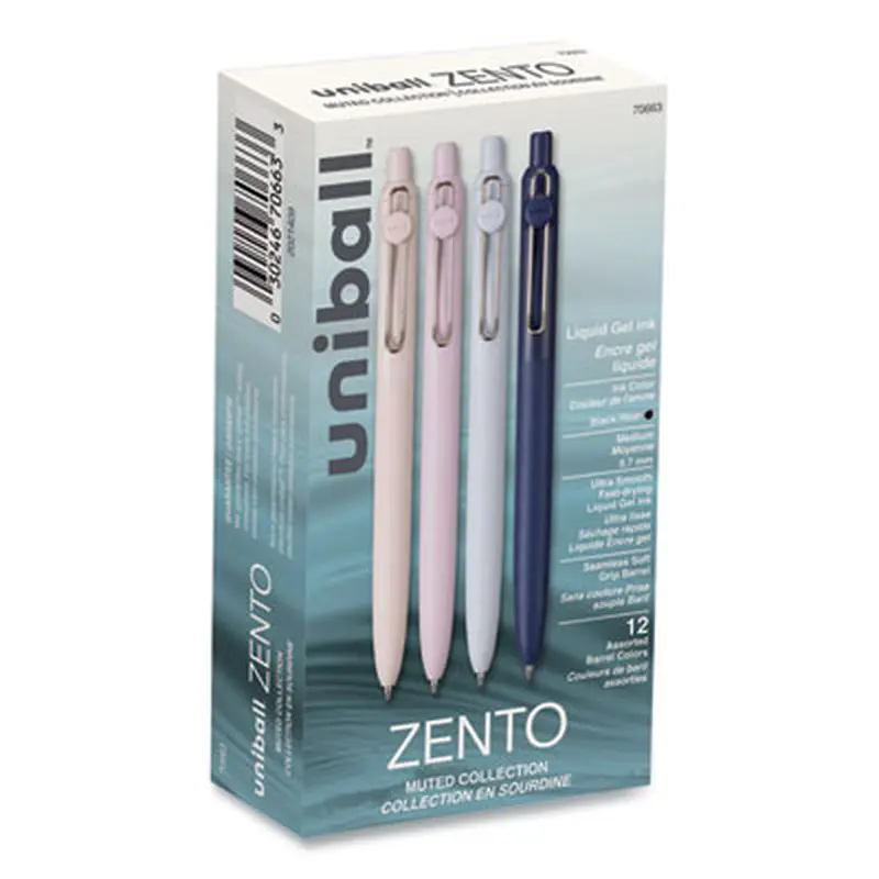 Zento Gel Pen, Retractable, Medium 0.7 mm, Black Ink, Assorted Barrel Colors, Dozen - Pens | uniball