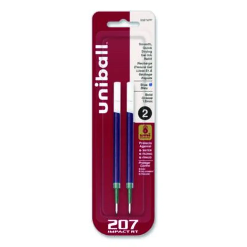 207 Impact RT Gel Retractable Pen Refills, Bold 1 mm Conical Tip, Blue Ink, 2/Pack - Pen & Marker Refills | uniball