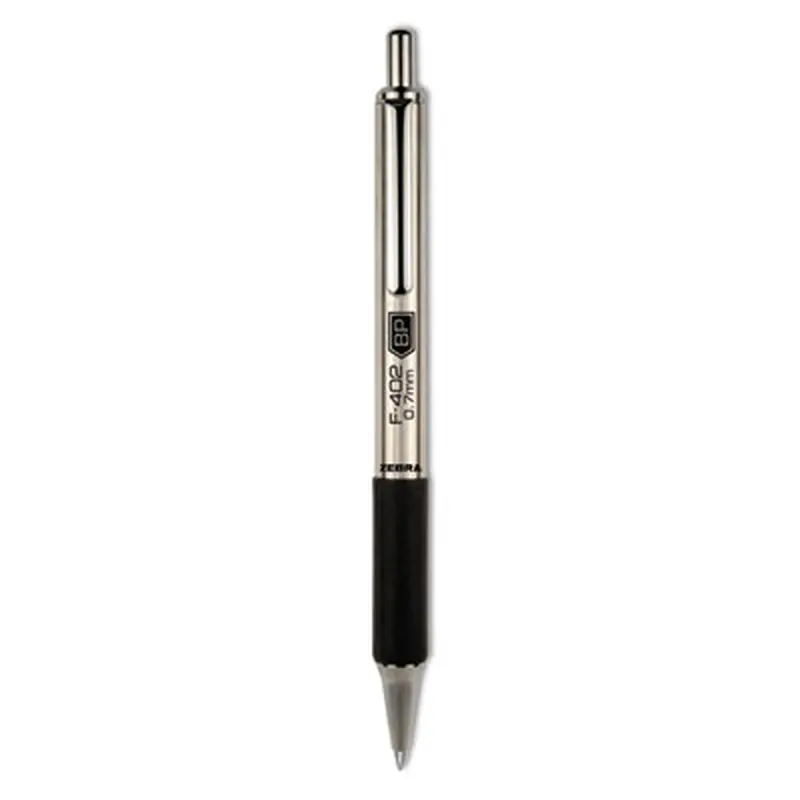 F-402 Ballpoint Pen, Retractable, Fine 0.7 mm, Black Ink, Stainless Steel/Black Barrel - Pens | Zebra