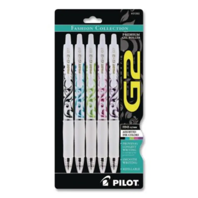 G2 Fashion Premium Gel Pen, Retractable, Fine 0.7 mm, Assorted Ink and Barrel Colors, 5/Pack - Pens | Pilot
